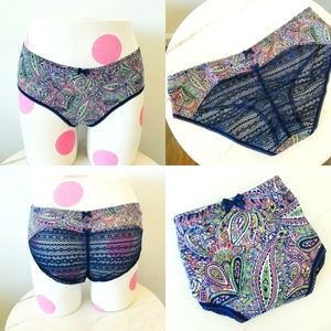 Victoria's Secret Paisley Print Cotton Lace Hiphugger Hipster Panty Ruching NWT